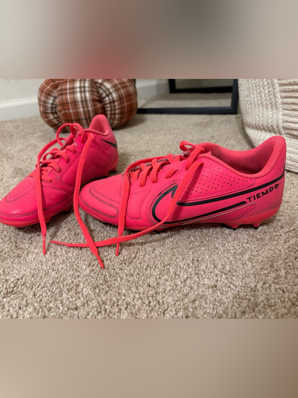Nike Kids Hot Pink Soccer Cleats with Black Swoosh